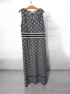 Chico's Black and White Geometric Maxi Dress Sz 2 14 L XL 12
